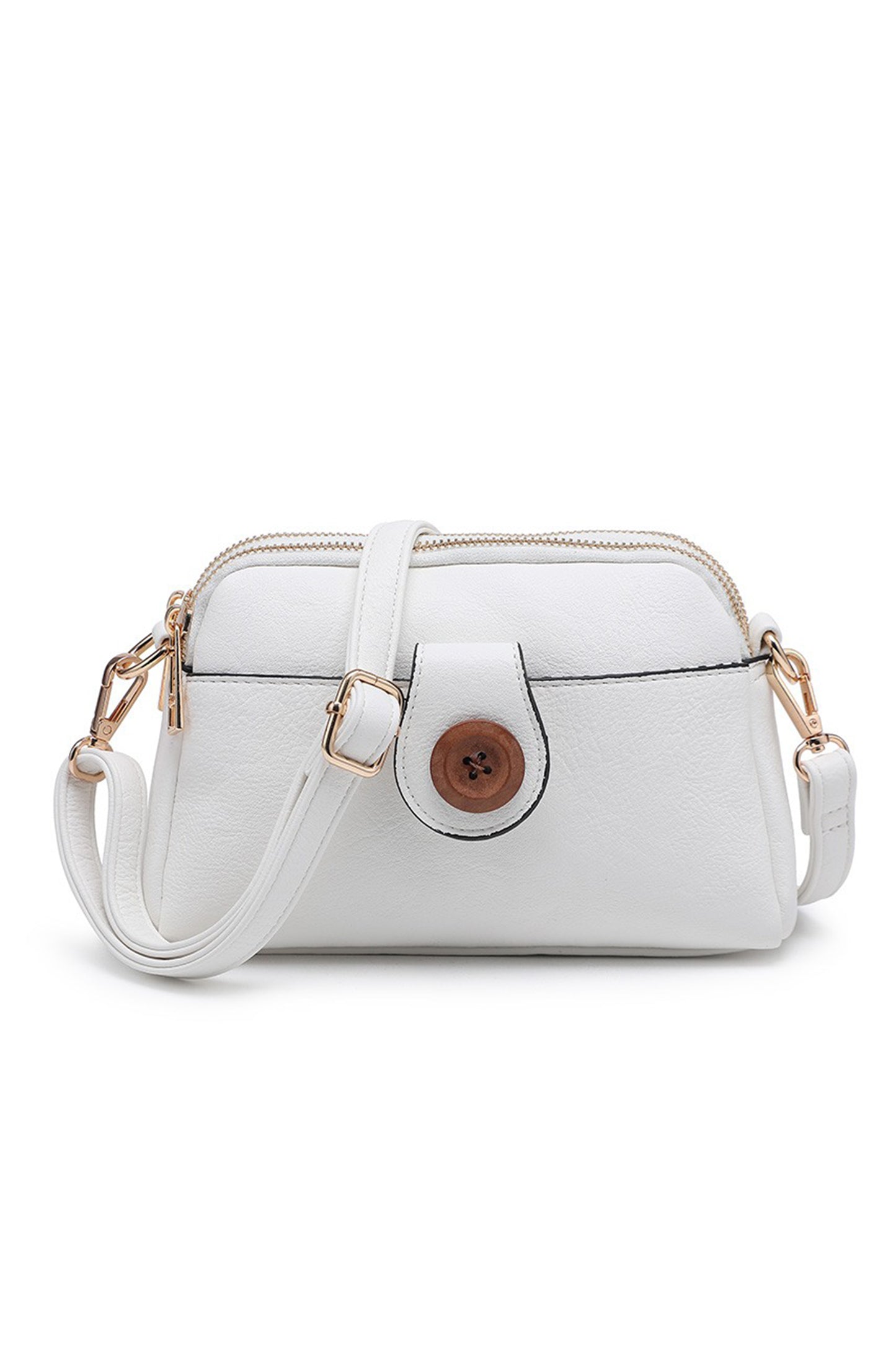 Compact Multi Zip Crossbody Bag with Front Button Flap