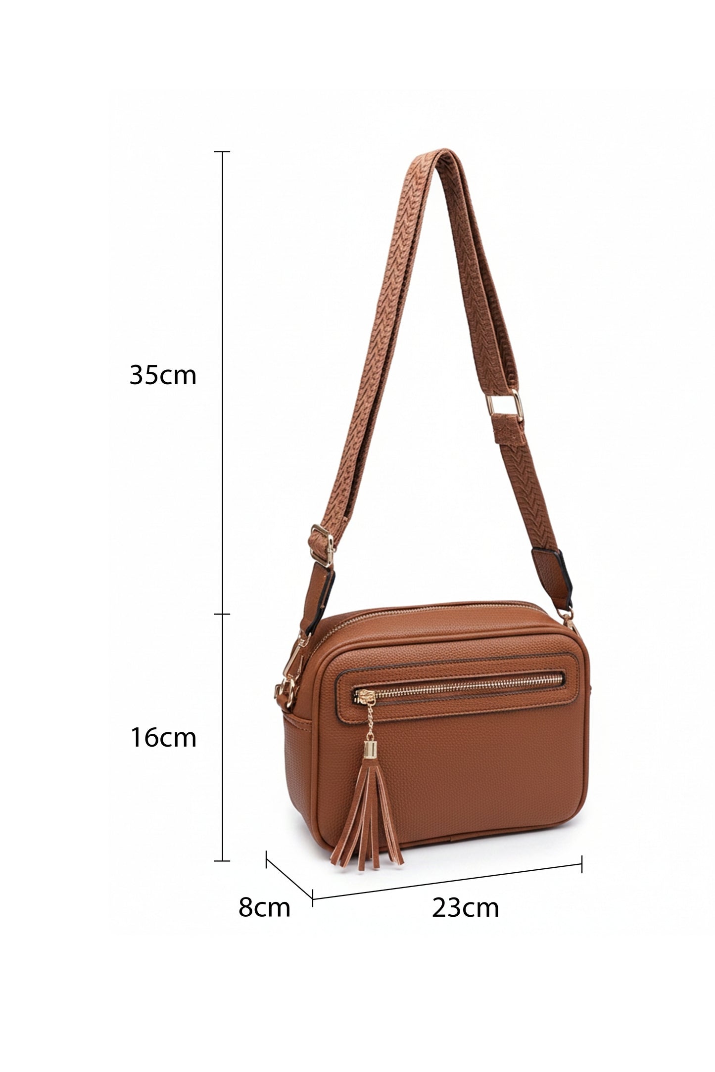 Crossbody Camera Bag with Wide Adjustable Strap and Tassel