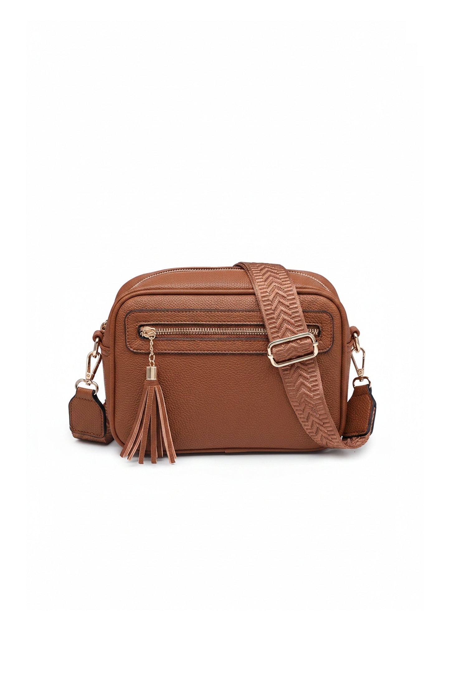 Crossbody Camera Bag with Wide Adjustable Strap and Tassel