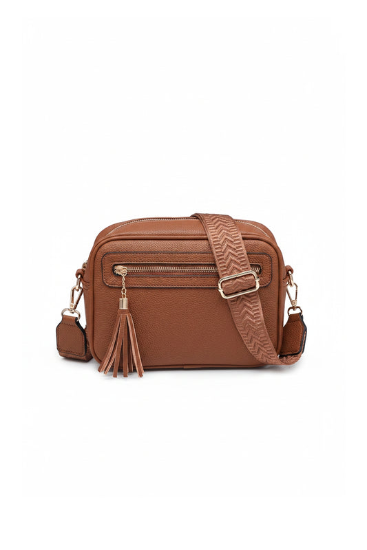 Crossbody Camera Bag with Wide Adjustable Strap and Tassel