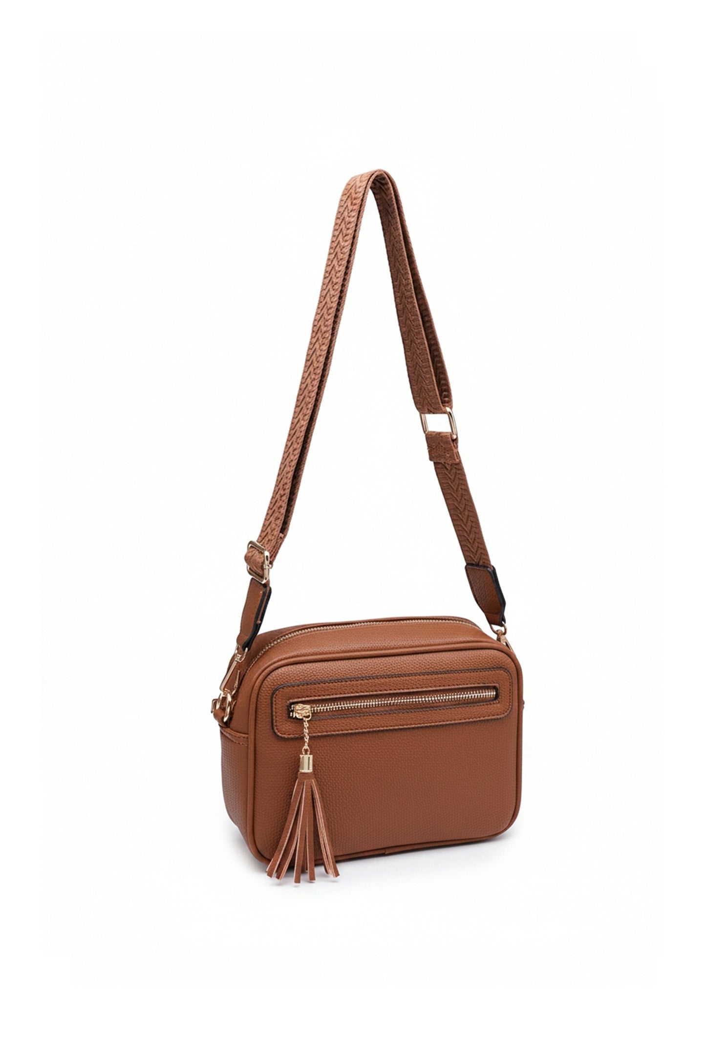 Crossbody Camera Bag with Wide Adjustable Strap and Tassel