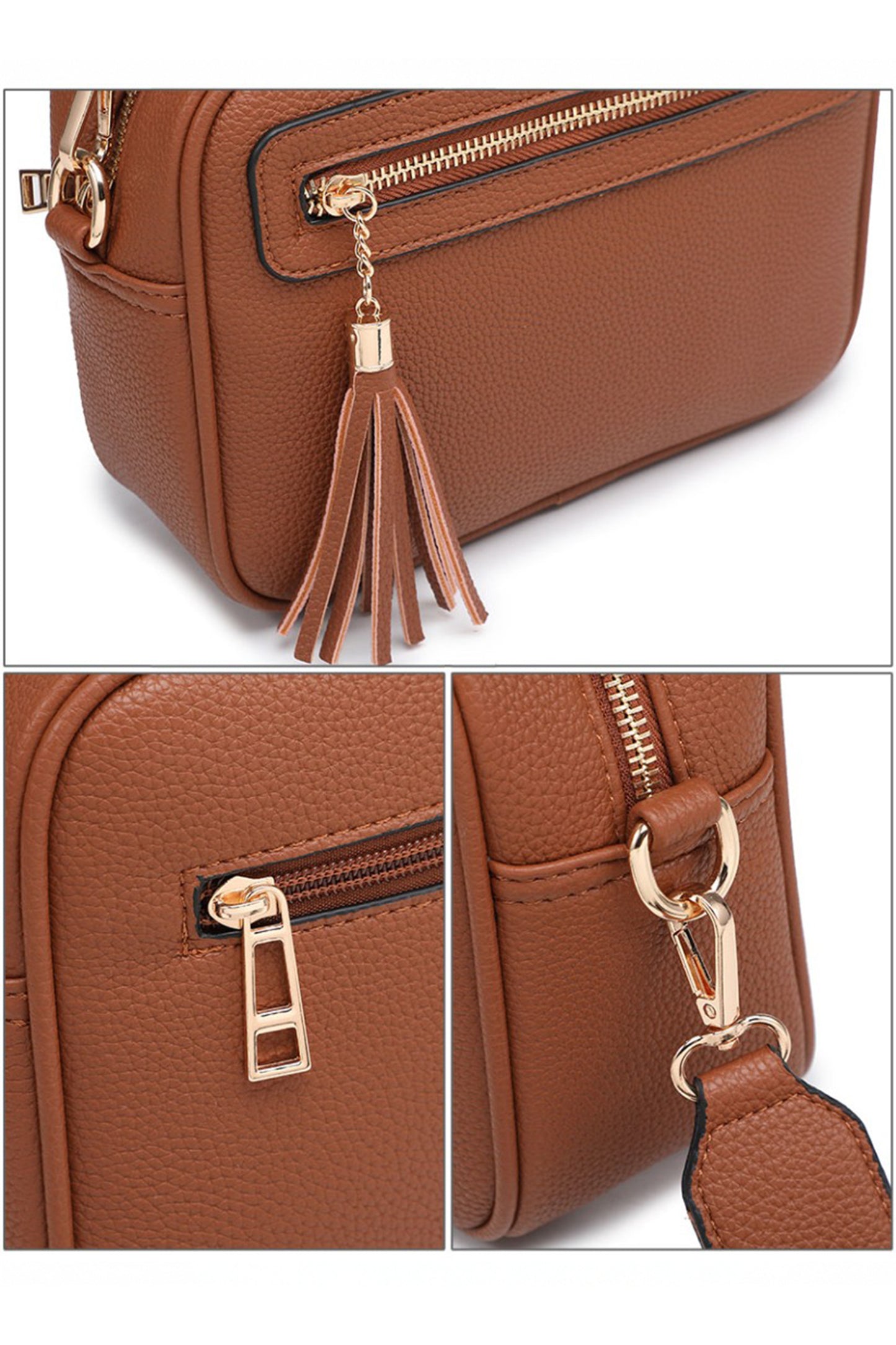 Crossbody Camera Bag with Wide Adjustable Strap and Tassel