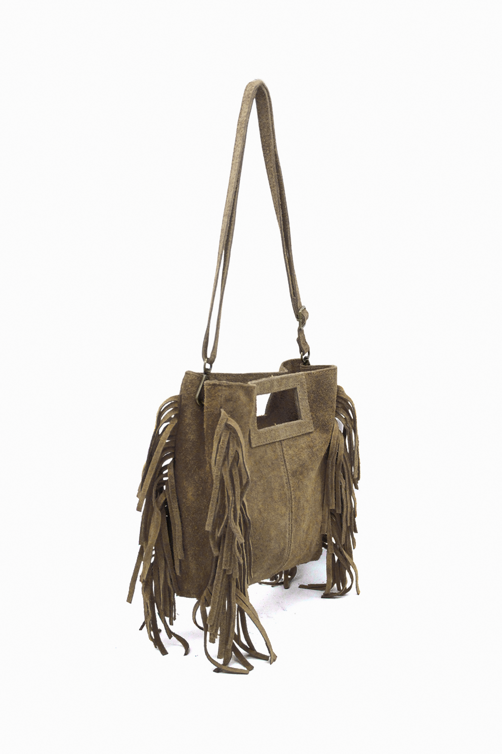 Genuine Italian Suede Crossbody Bag with Boho Fringe Design