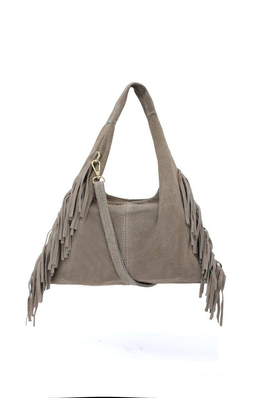 Italian Genuine Suede Fringe Crossbody Shoulder Bag