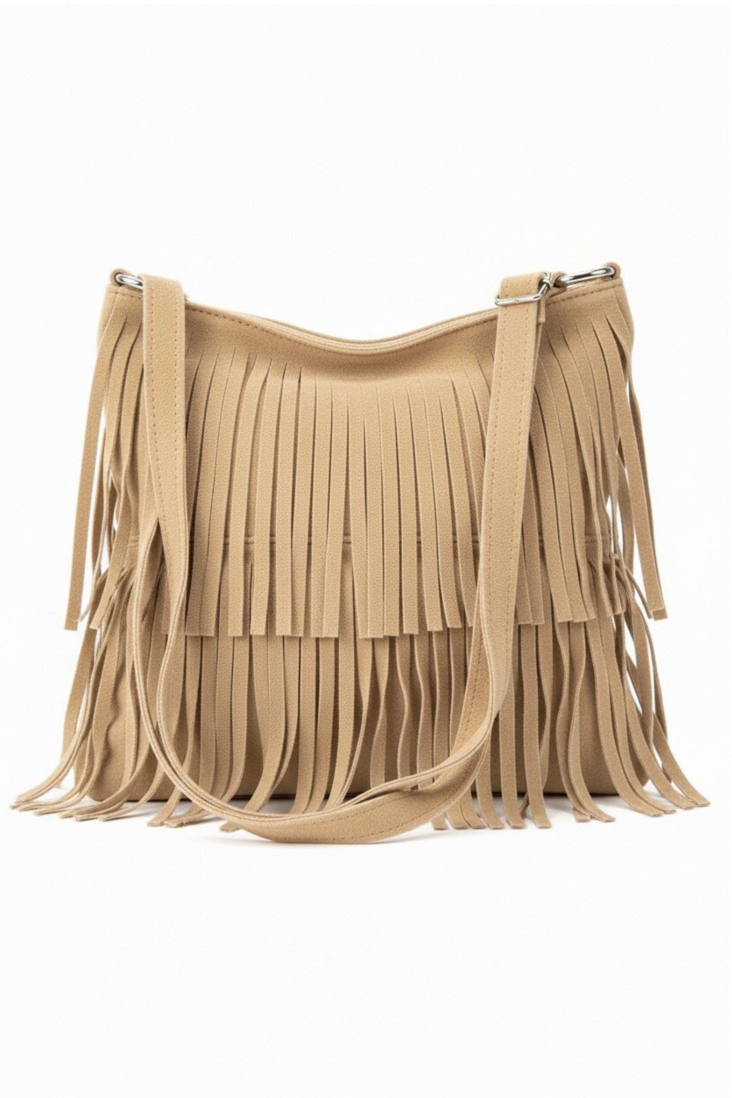 Italian Genuine Suede Fringed Crossbody Bag with Zipper