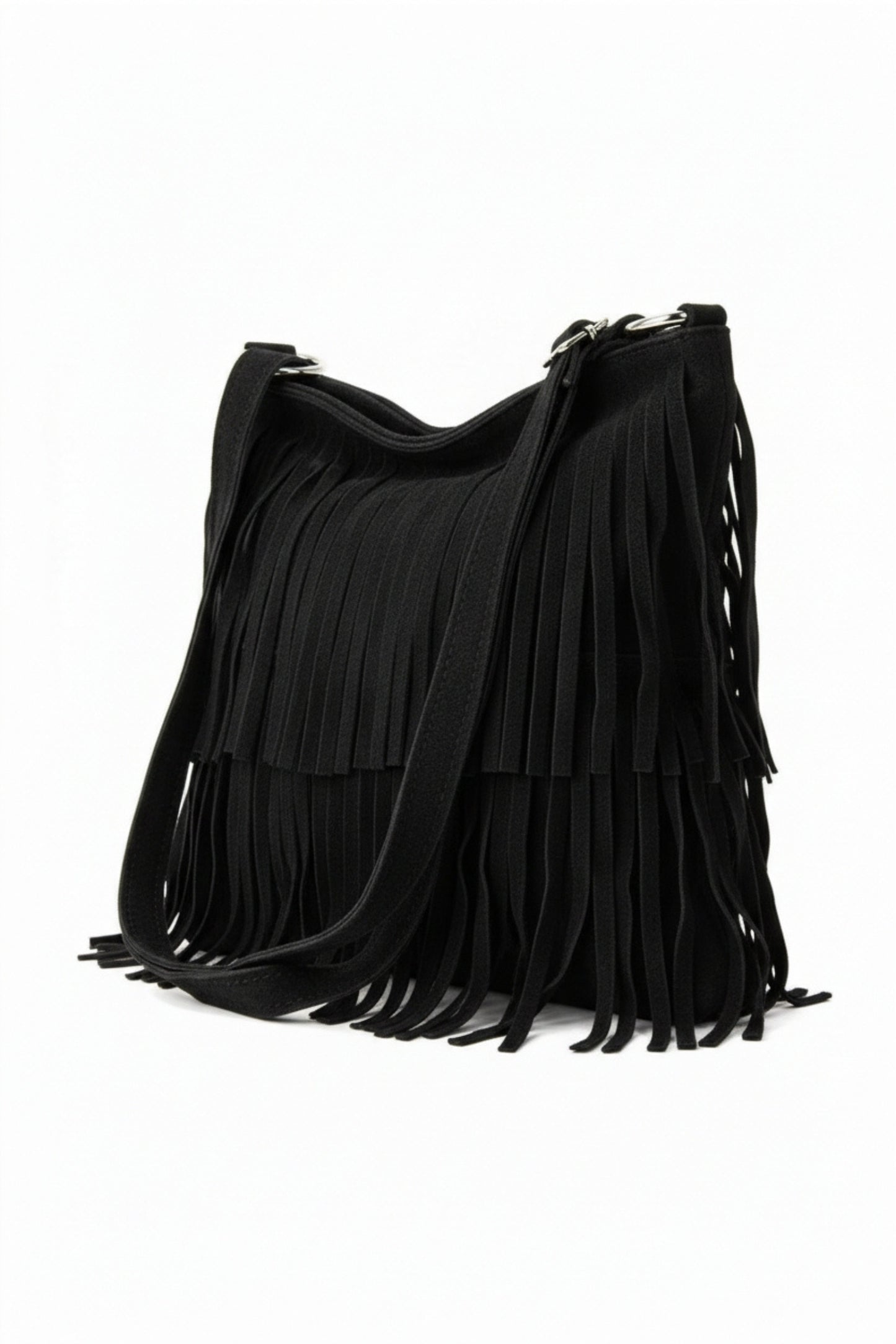 Italian Genuine Suede Fringed Crossbody Bag with Zipper