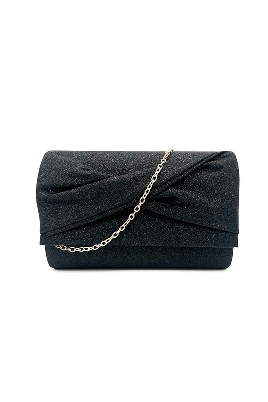 Pleated Glitter Clutch Bag with Chain Strap