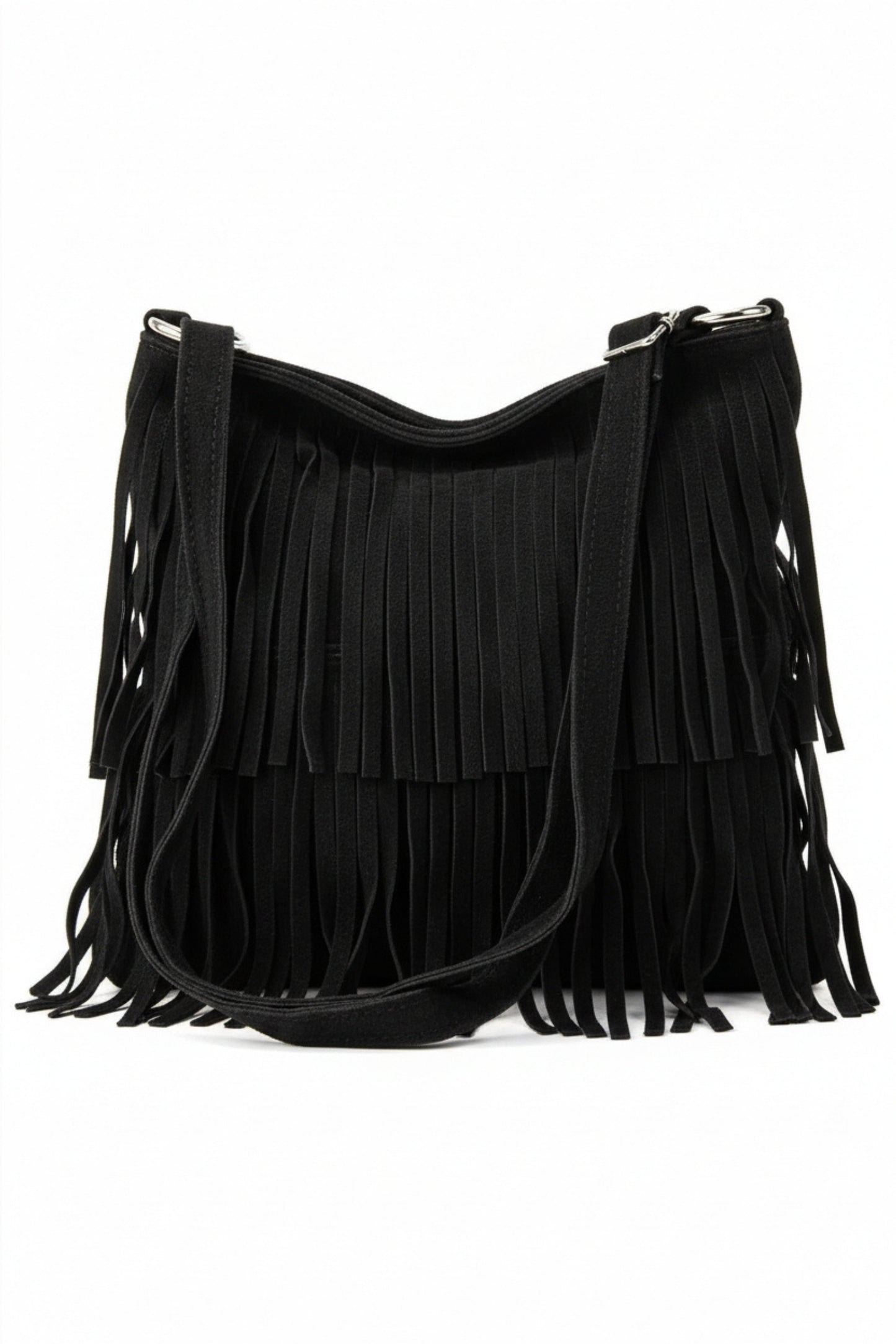 Italian Genuine Suede Fringed Crossbody Bag with Zipper