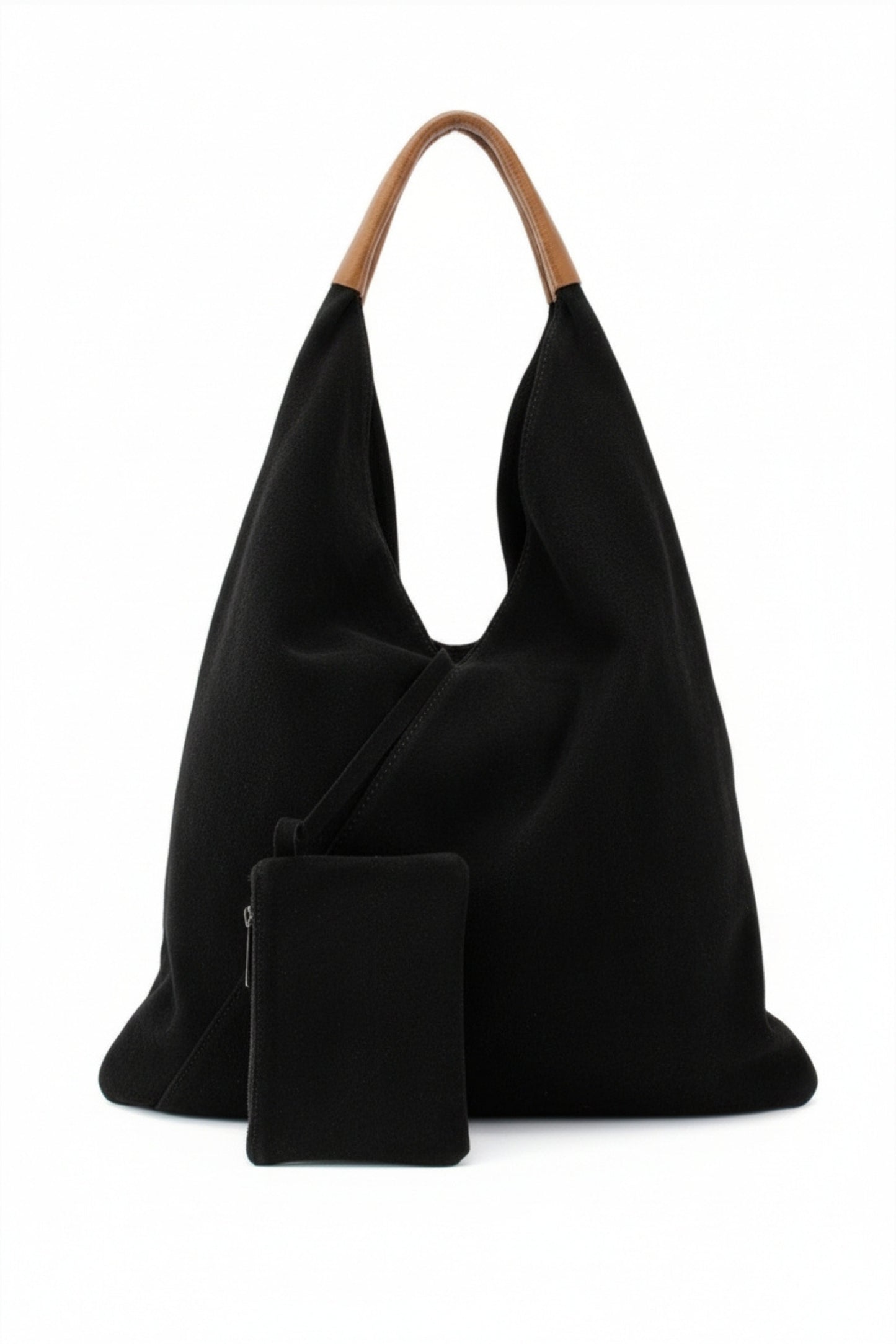 Italian Suede Leather Hobo Shoulder Bag with Purse Attached