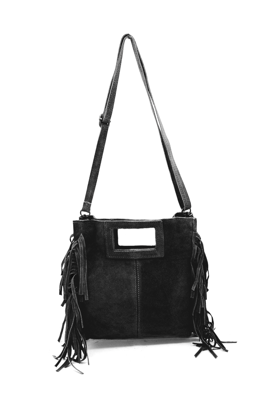 Genuine Italian Suede Crossbody Bag with Boho Fringe Design