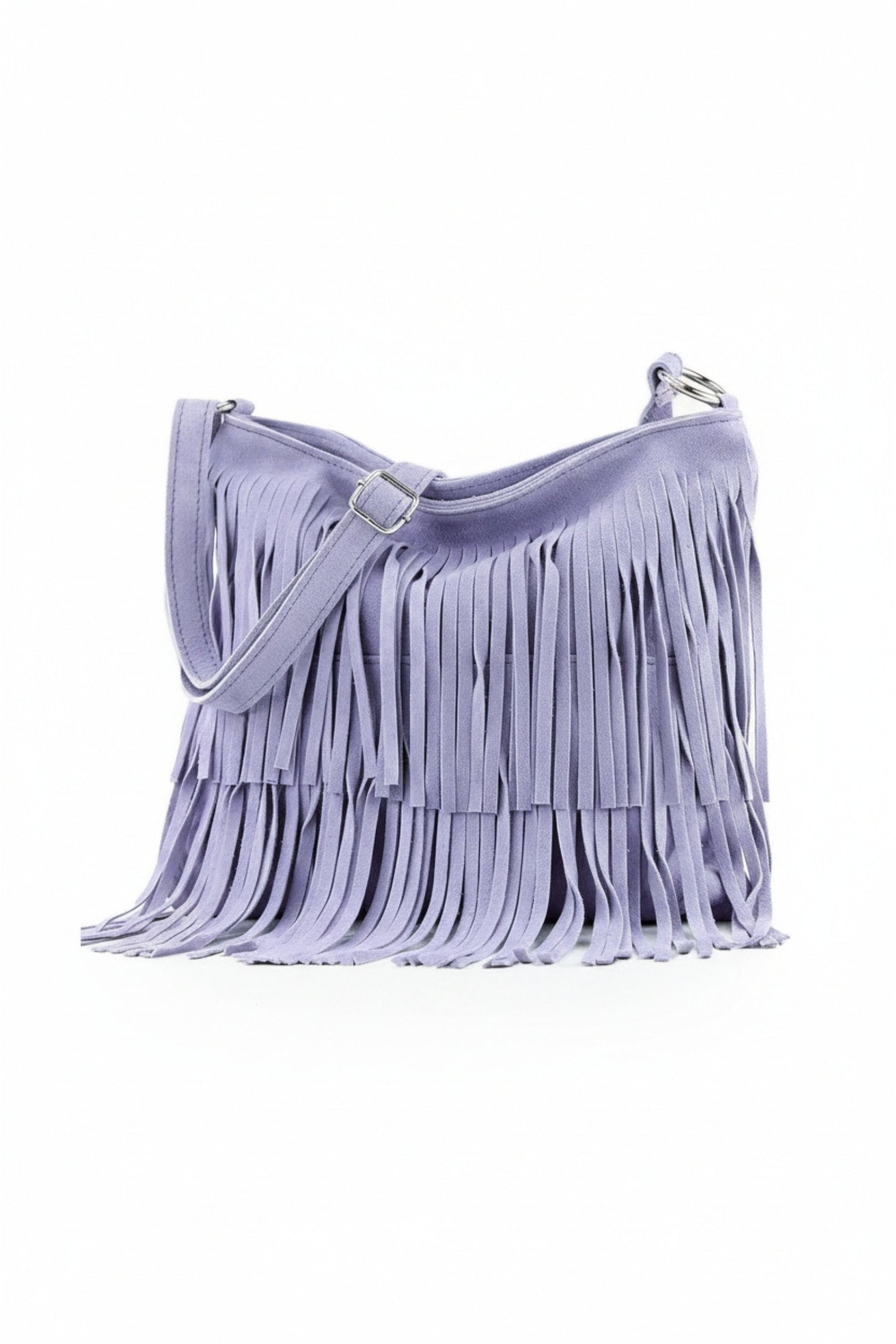 Italian Genuine Suede Fringed Crossbody Bag with Zipper
