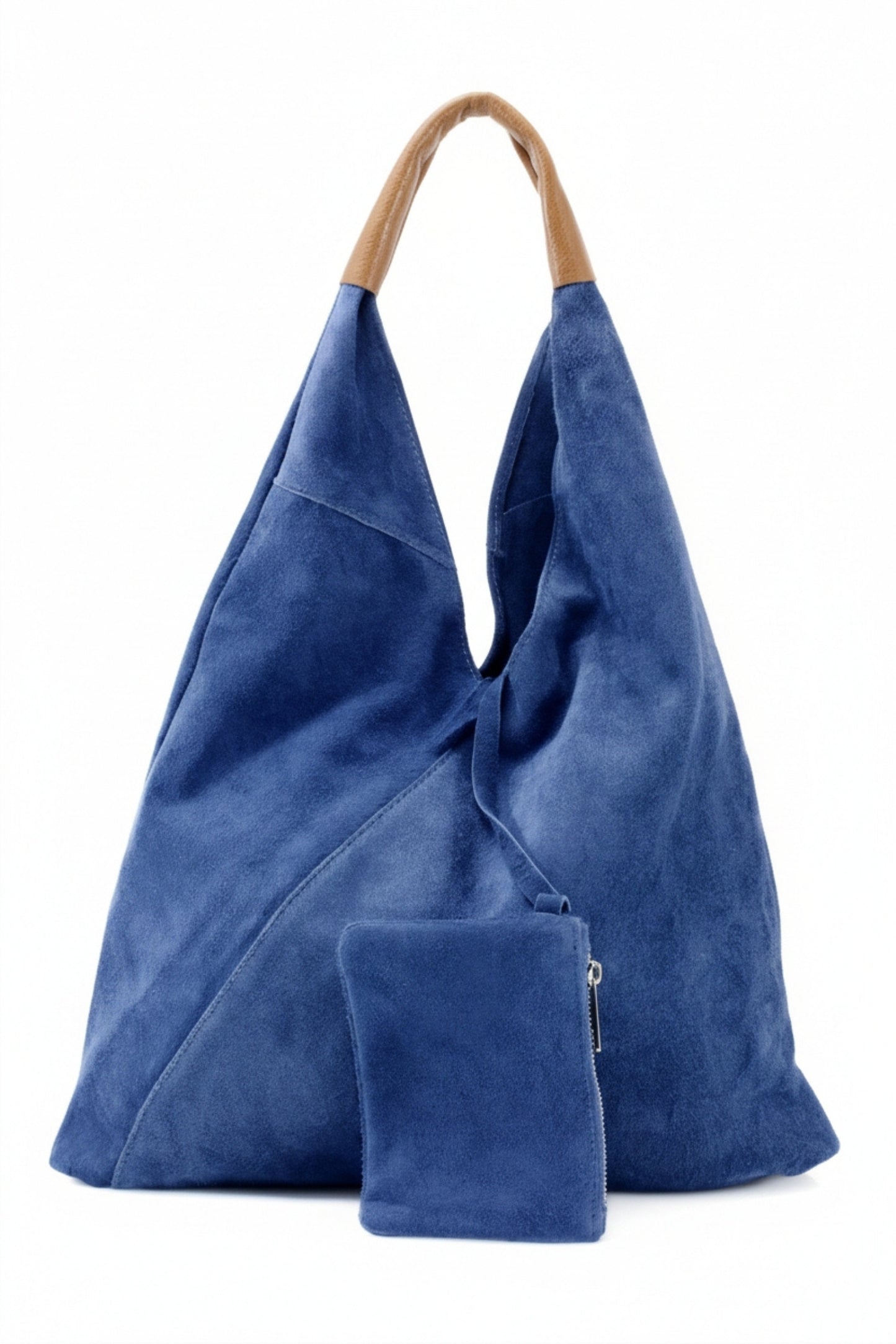 Italian Suede Leather Hobo Shoulder Bag with Purse Attached