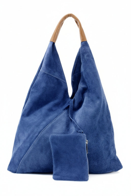 Italian Suede Leather Hobo Shoulder Bag with Purse Attached