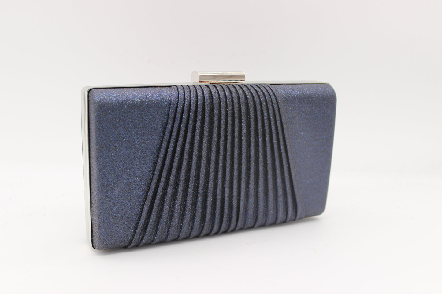 Glitter Clutch Bag with Pleated Design and Chain Strap
