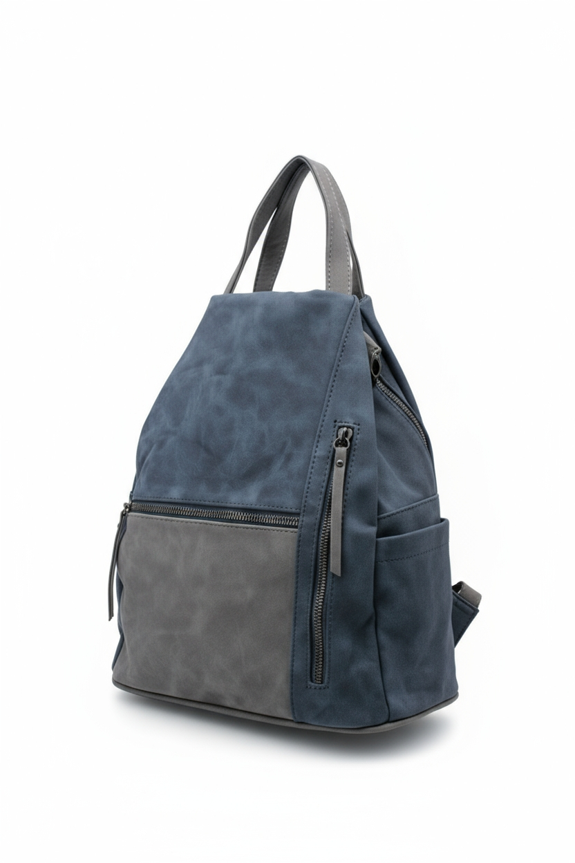 Convertible Dual-Tone Shoulder Bag Backpack with Zip Pockets