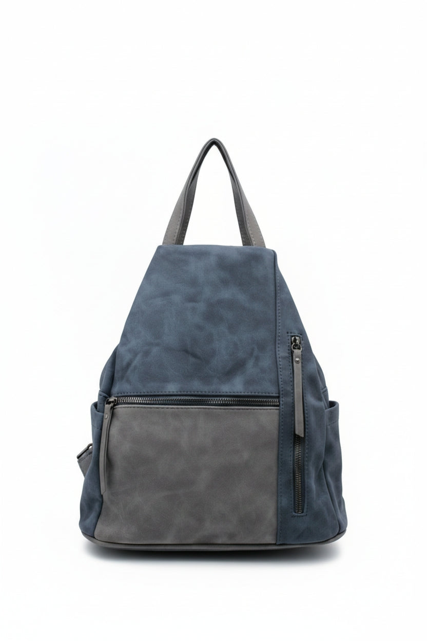 Convertible Dual-Tone Shoulder Bag Backpack with Zip Pockets