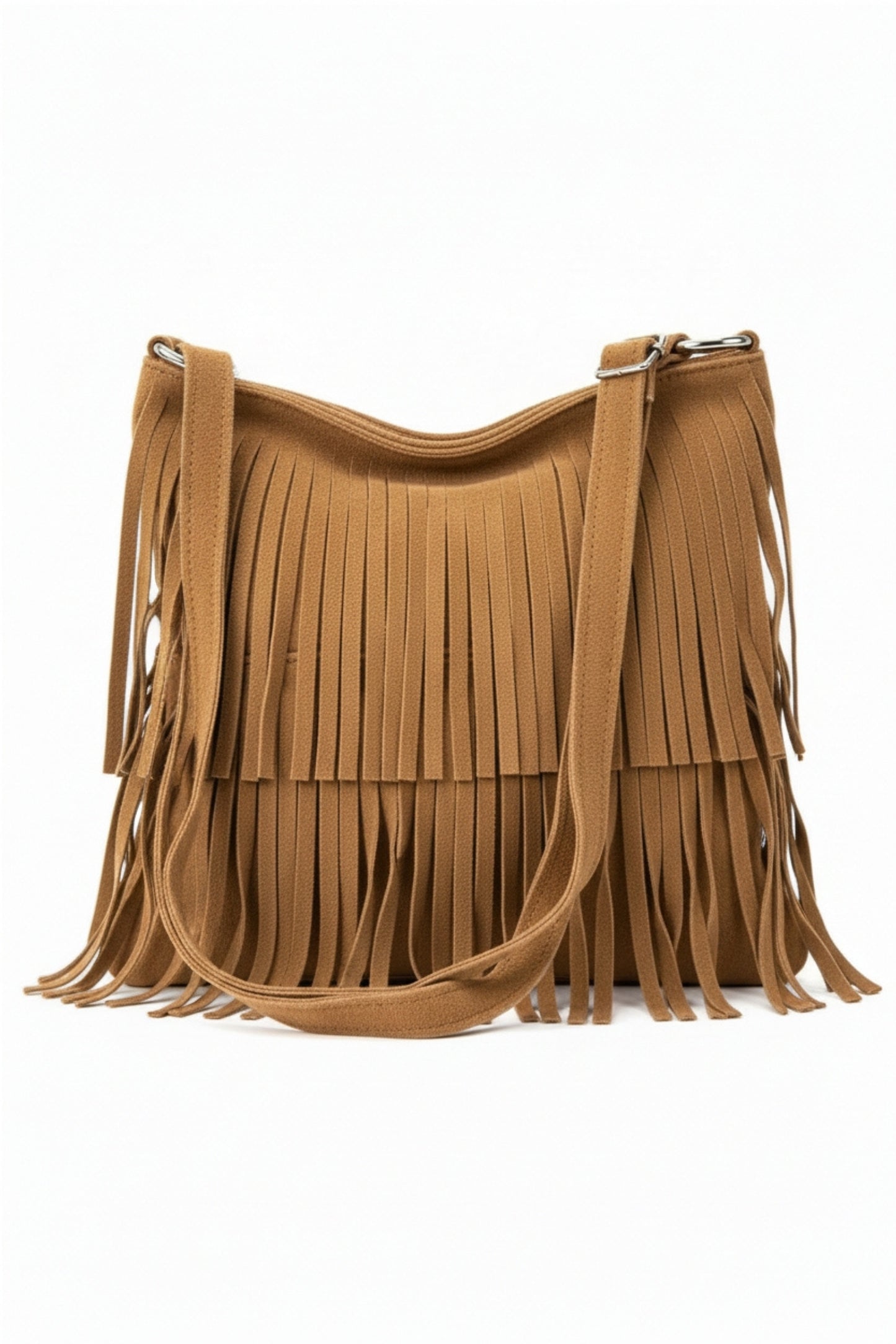 Italian Genuine Suede Fringed Crossbody Bag with Zipper