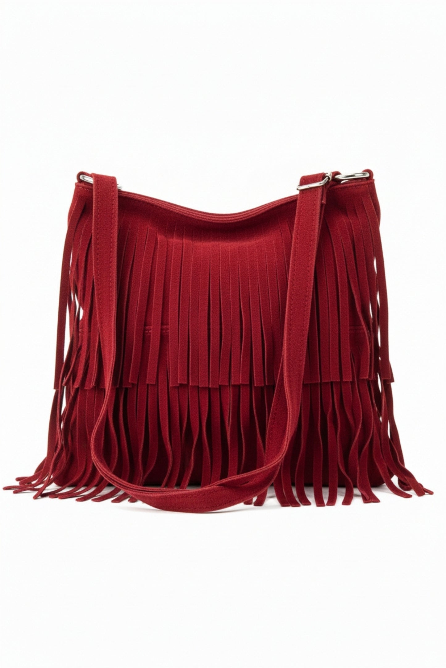 Italian Genuine Suede Fringed Crossbody Bag with Zipper