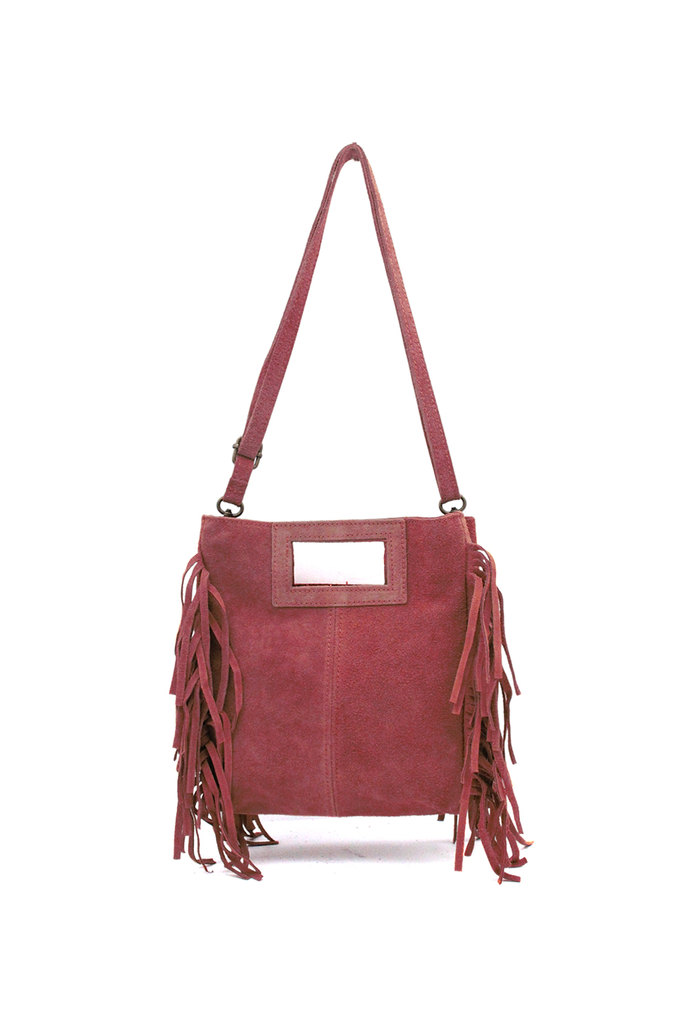 Genuine Italian Suede Crossbody Bag with Boho Fringe Design