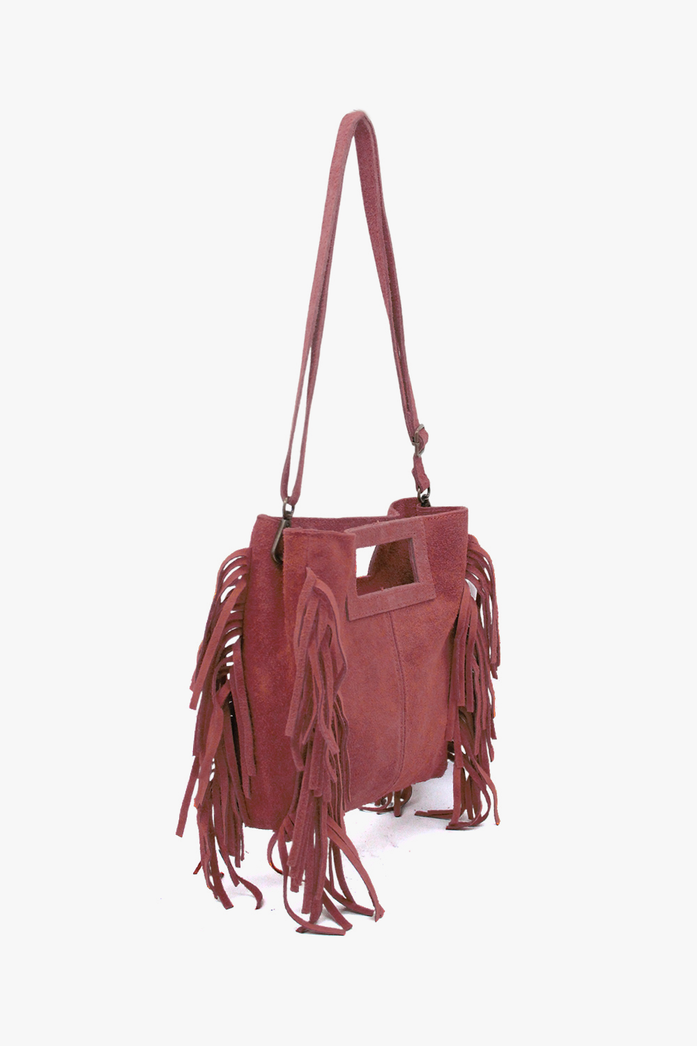 Genuine Italian Suede Crossbody Bag with Boho Fringe Design