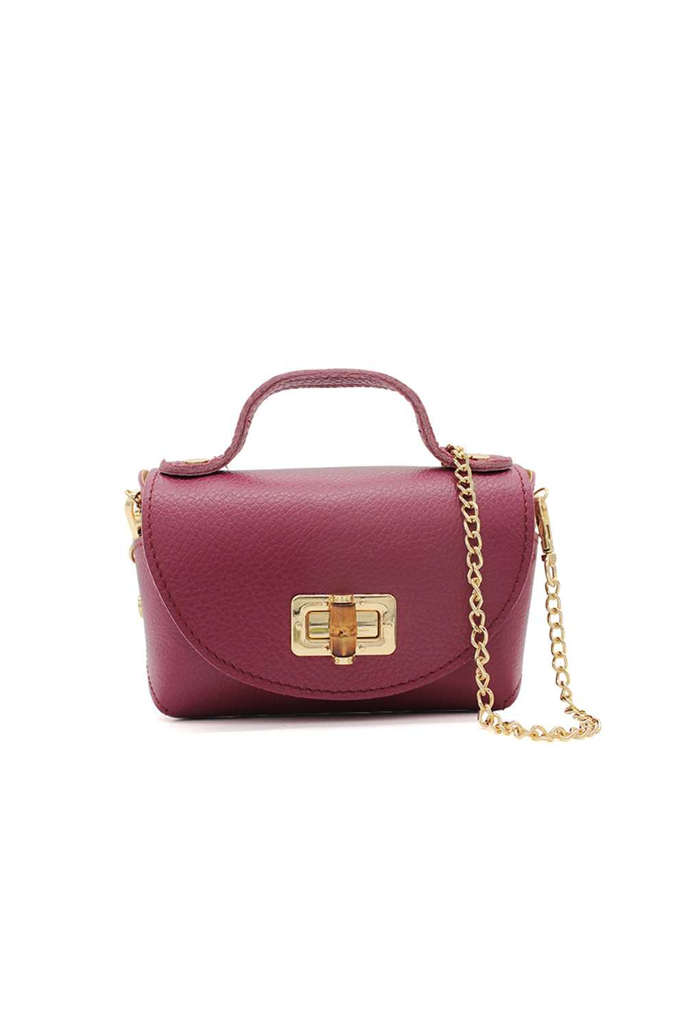 Genuine Italian Leather Crossbody Bag with Chain Strap and Twist Lock Closure