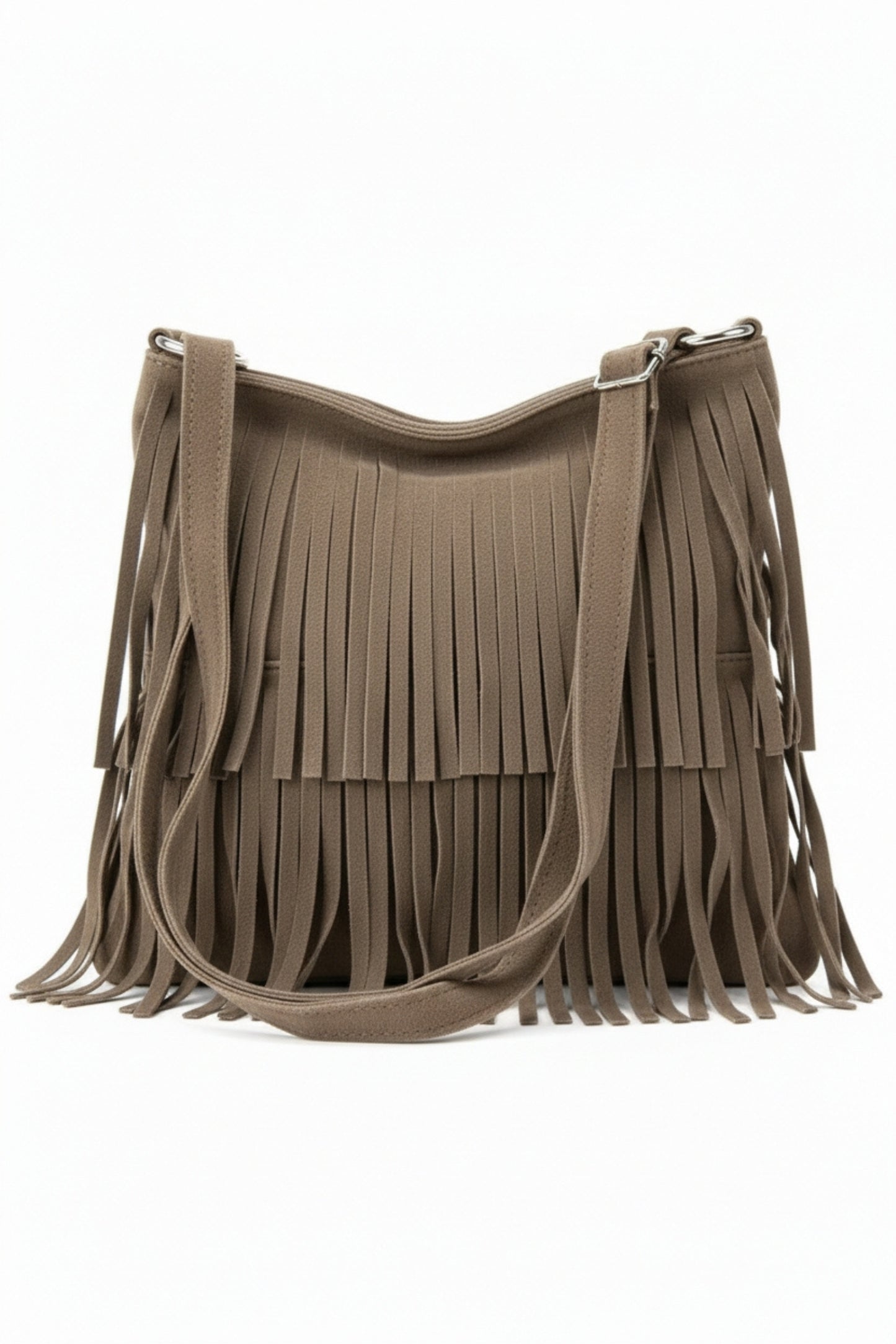 Italian Genuine Suede Fringed Crossbody Bag with Zipper
