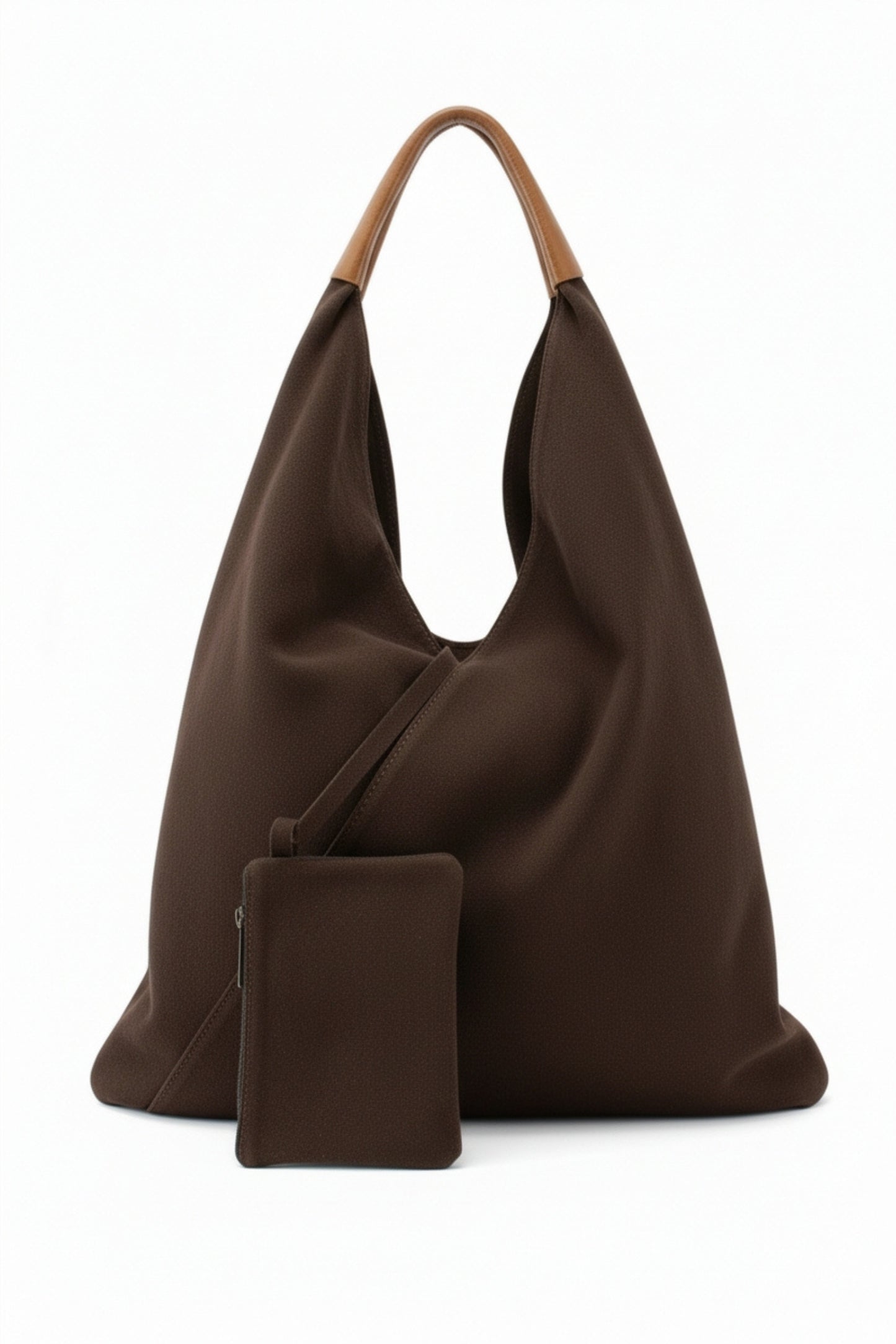 Italian Suede Leather Hobo Shoulder Bag with Purse Attached