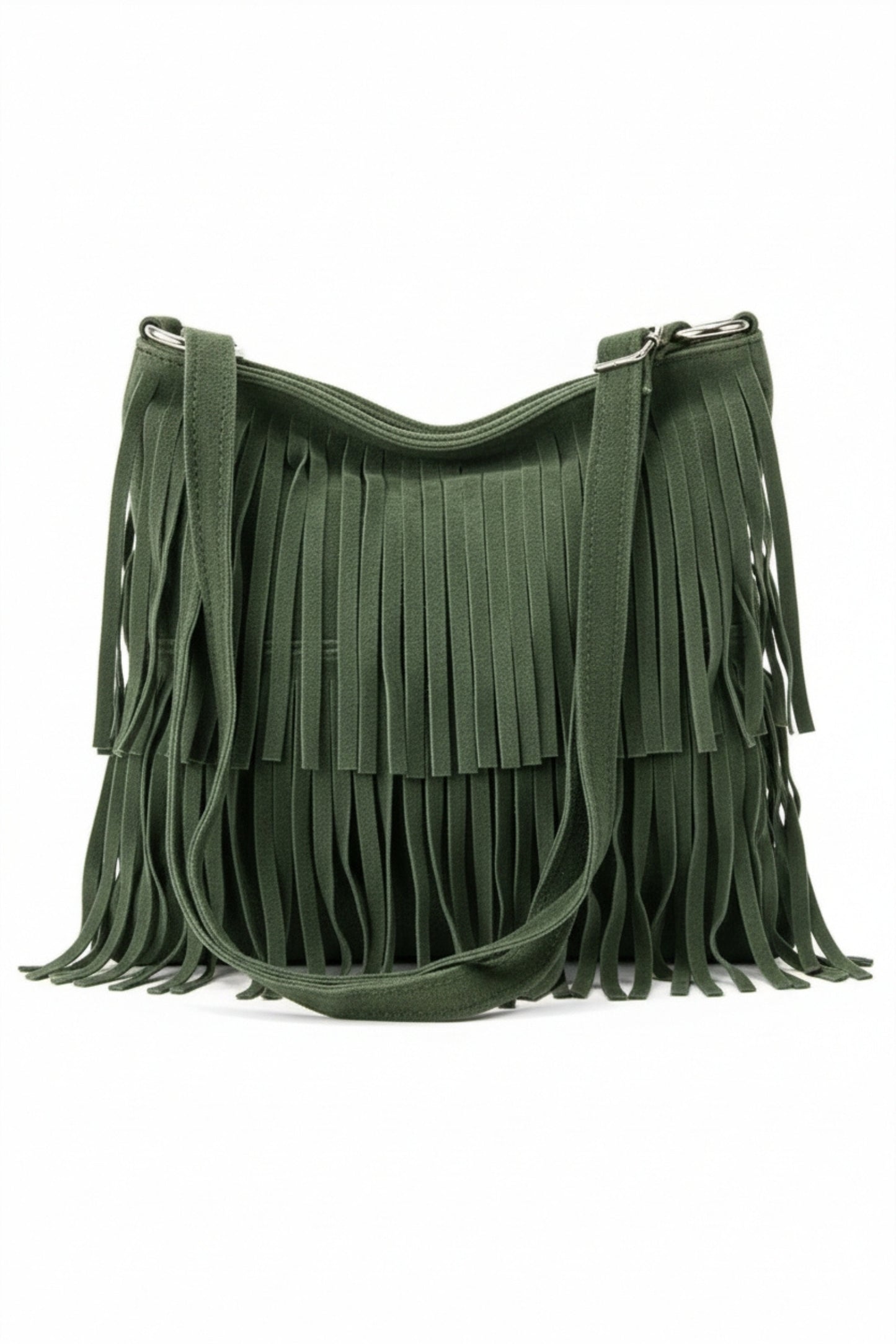 Italian Genuine Suede Fringed Crossbody Bag with Zipper