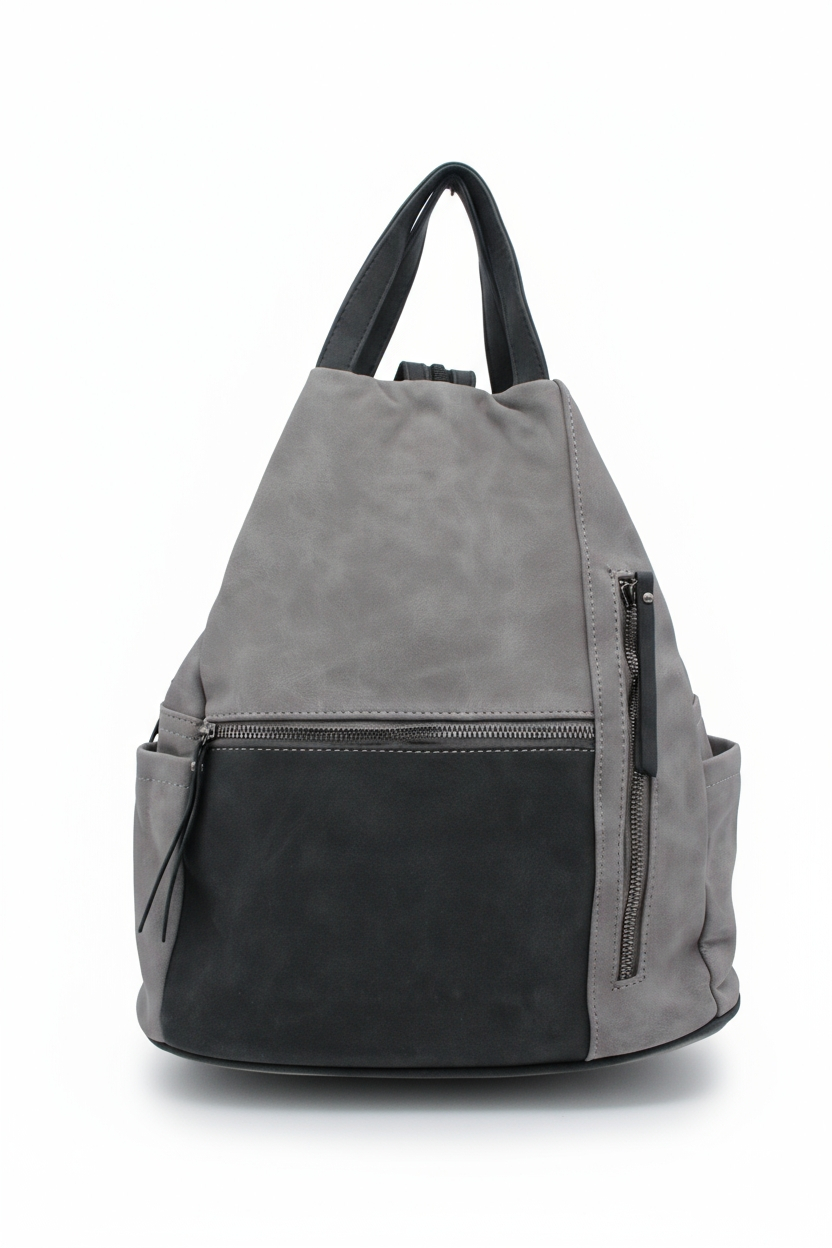 Convertible Dual-Tone Shoulder Bag Backpack with Zip Pockets