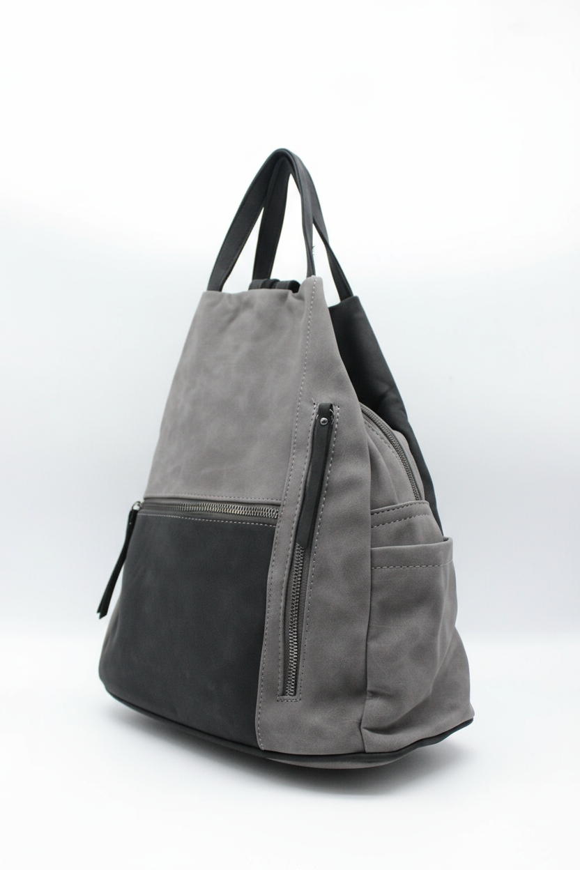 Convertible Dual-Tone Shoulder Bag Backpack with Zip Pockets