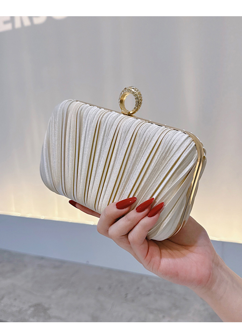 Elegant Pleated Evening Clutch Bag with Ring Handle