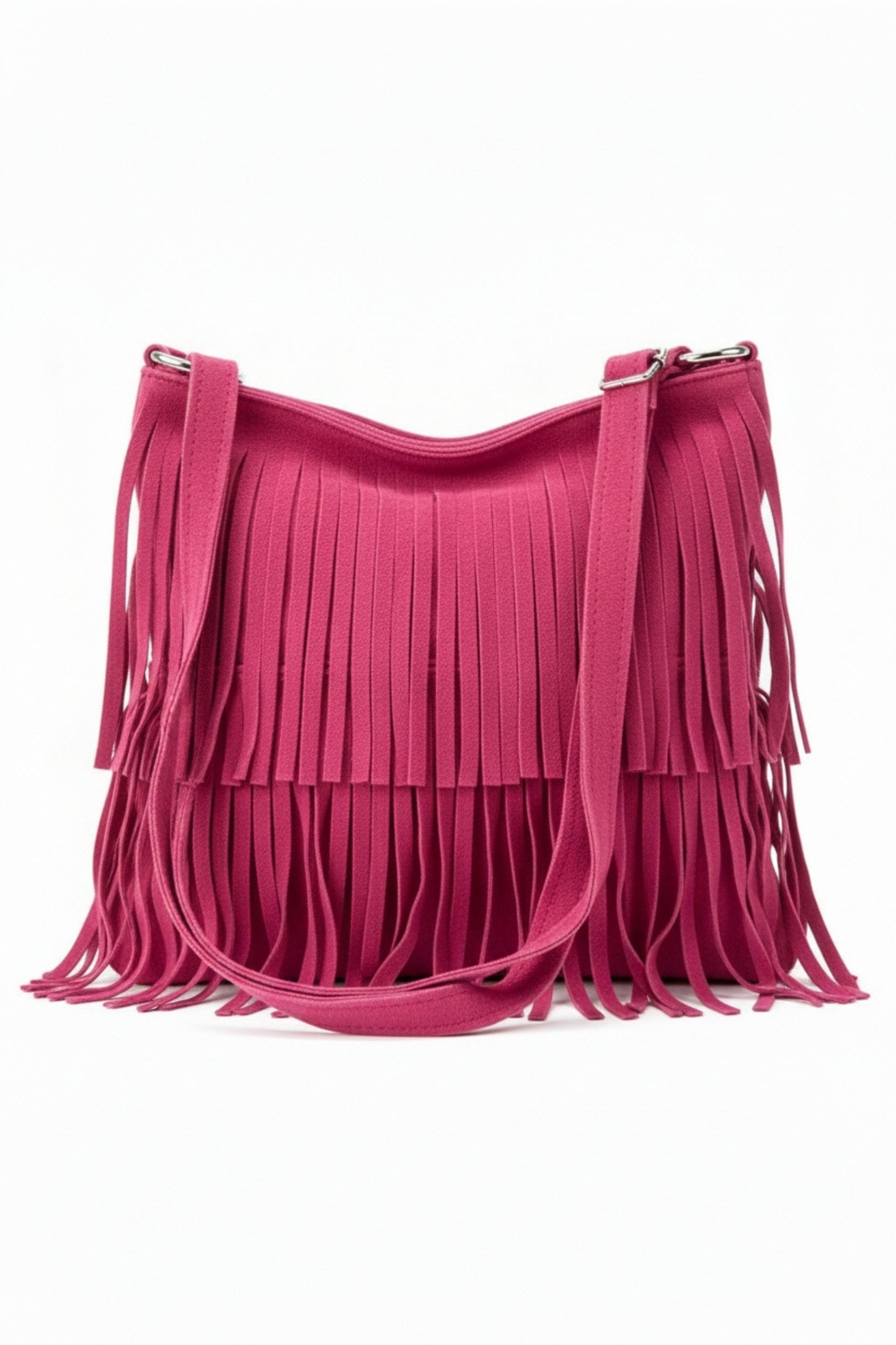 Italian Genuine Suede Fringed Crossbody Bag with Zipper
