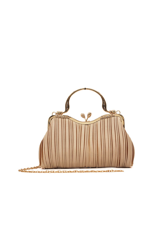 Pleated Clutch Bag with Chain Strap and Top Handle Design