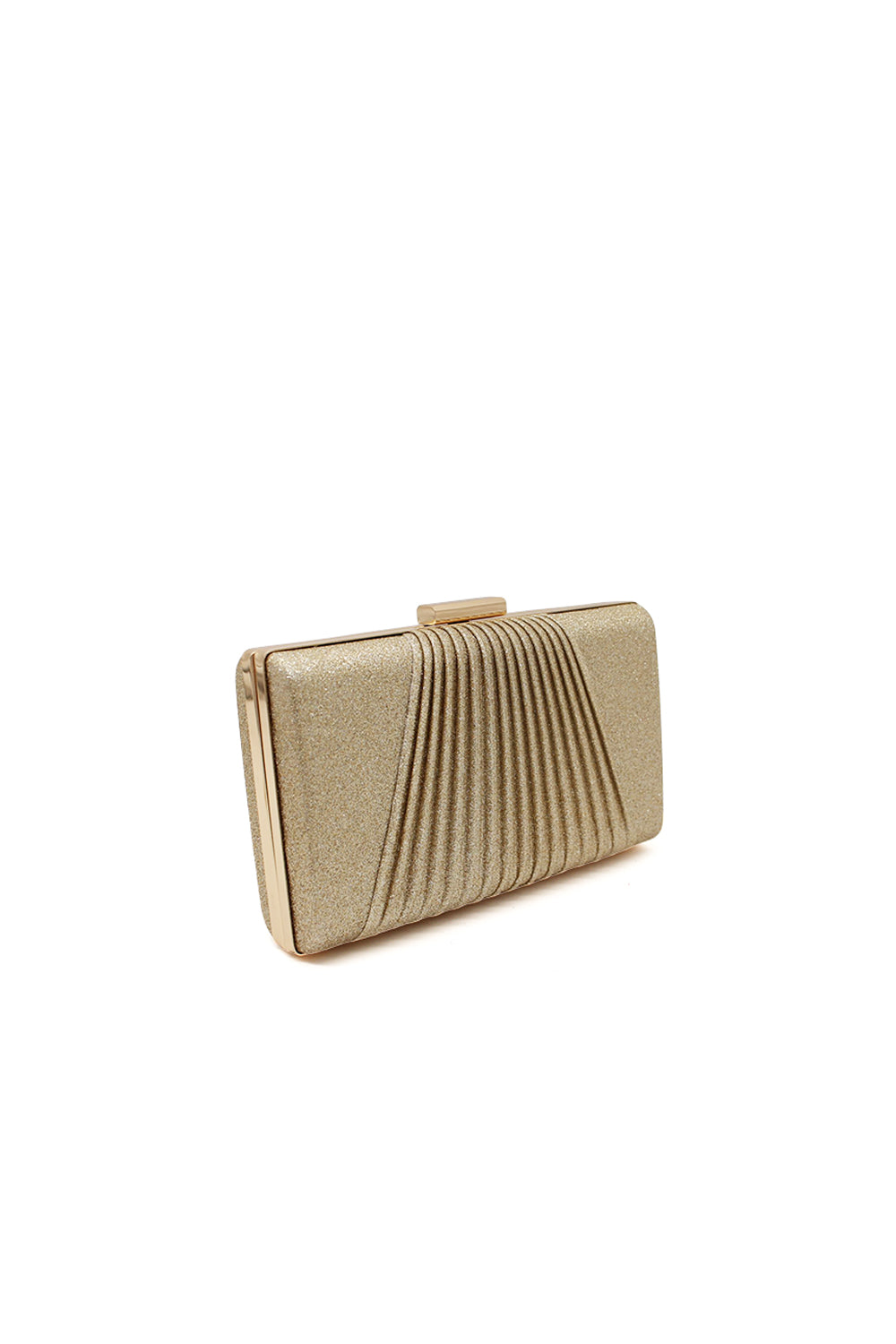 Glitter Clutch Bag with Pleated Design and Chain Strap