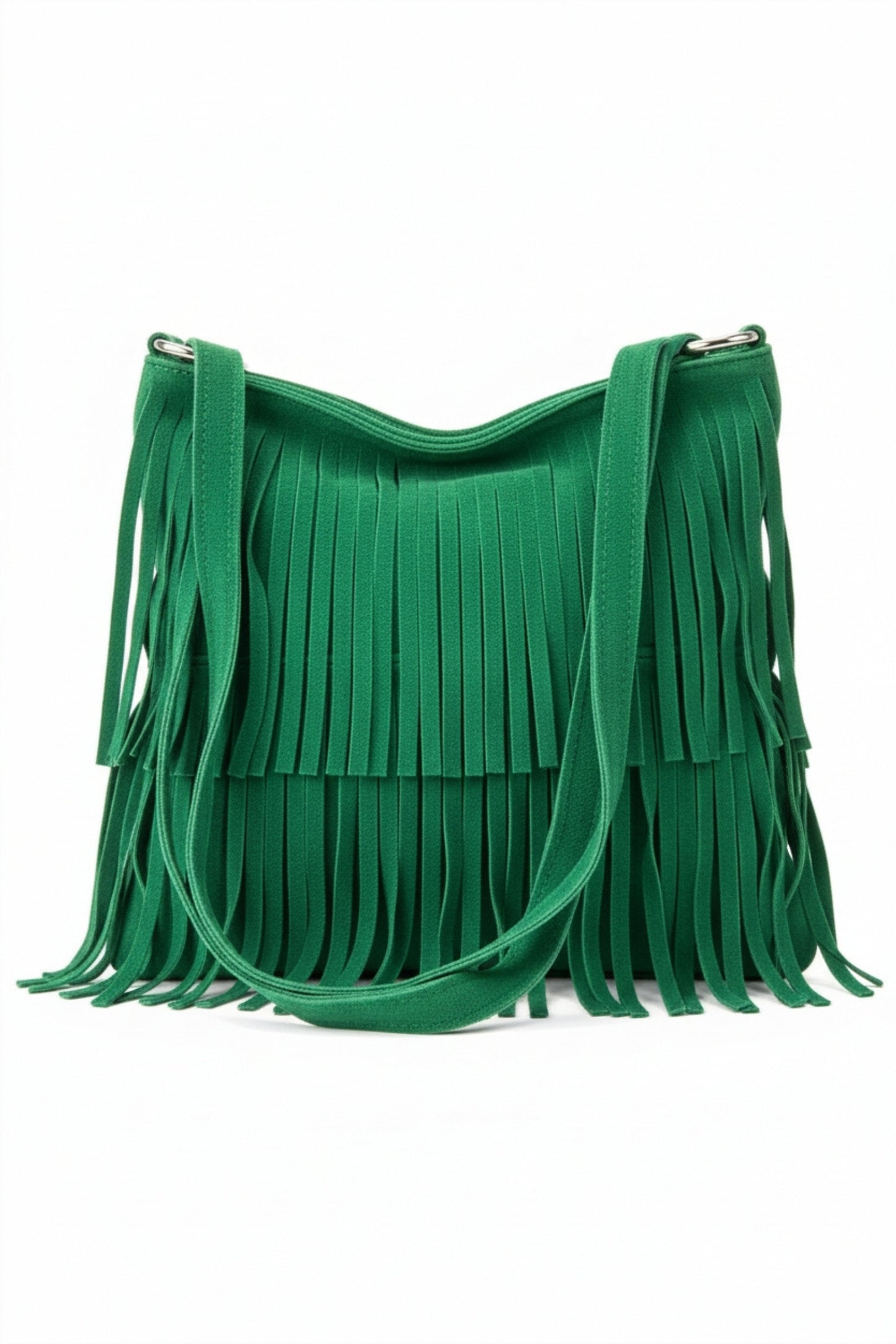 Italian Genuine Suede Fringed Crossbody Bag with Zipper