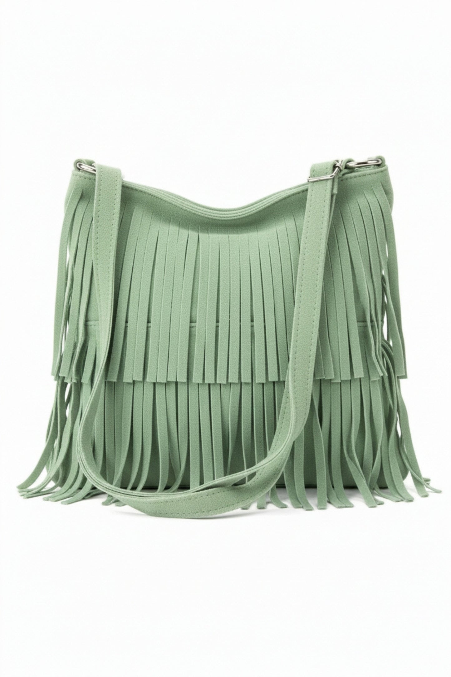 Italian Genuine Suede Fringed Crossbody Bag with Zipper