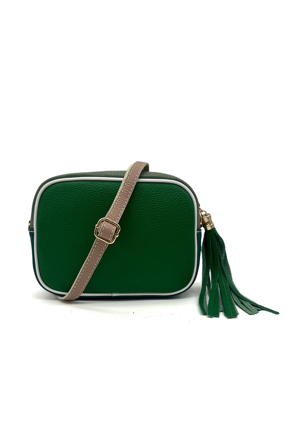 Italian Leather Colorblock Crossbody Camera Bag with Tassel