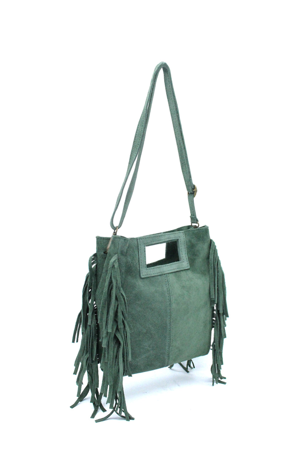 Genuine Italian Suede Crossbody Bag with Boho Fringe Design