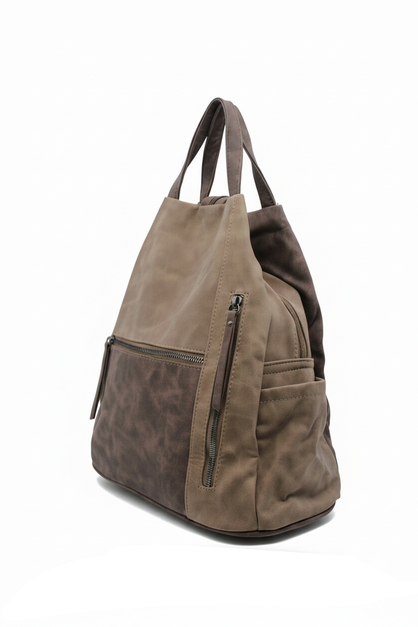 Convertible Dual-Tone Shoulder Bag Backpack with Zip Pockets