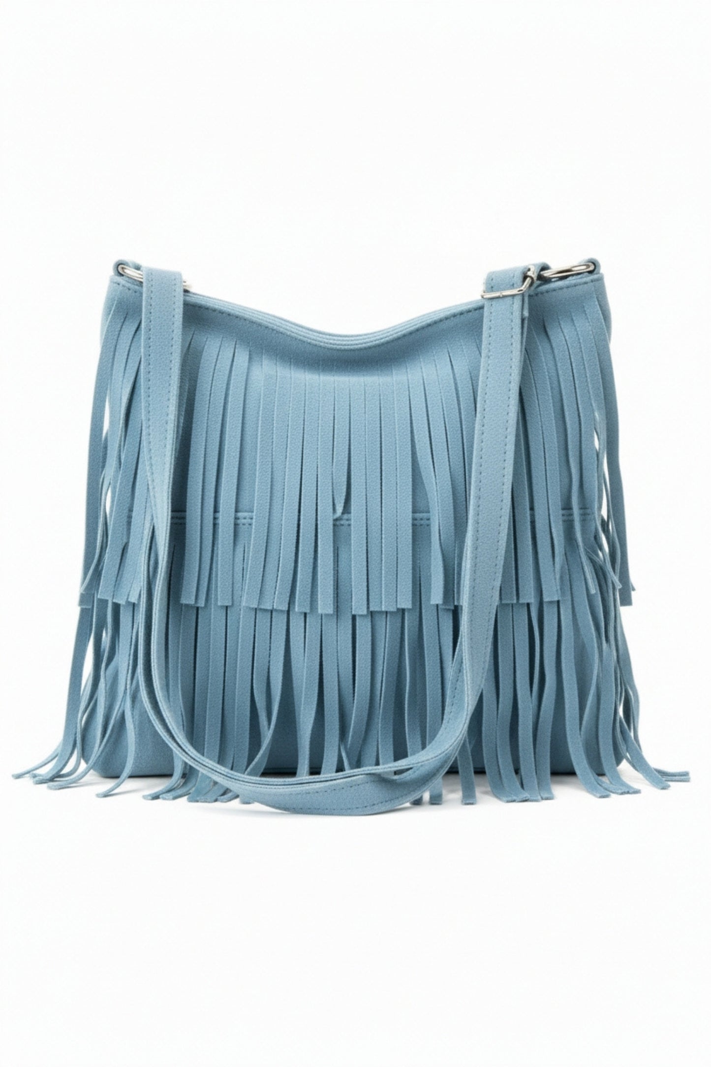 Italian Genuine Suede Fringed Crossbody Bag with Zipper