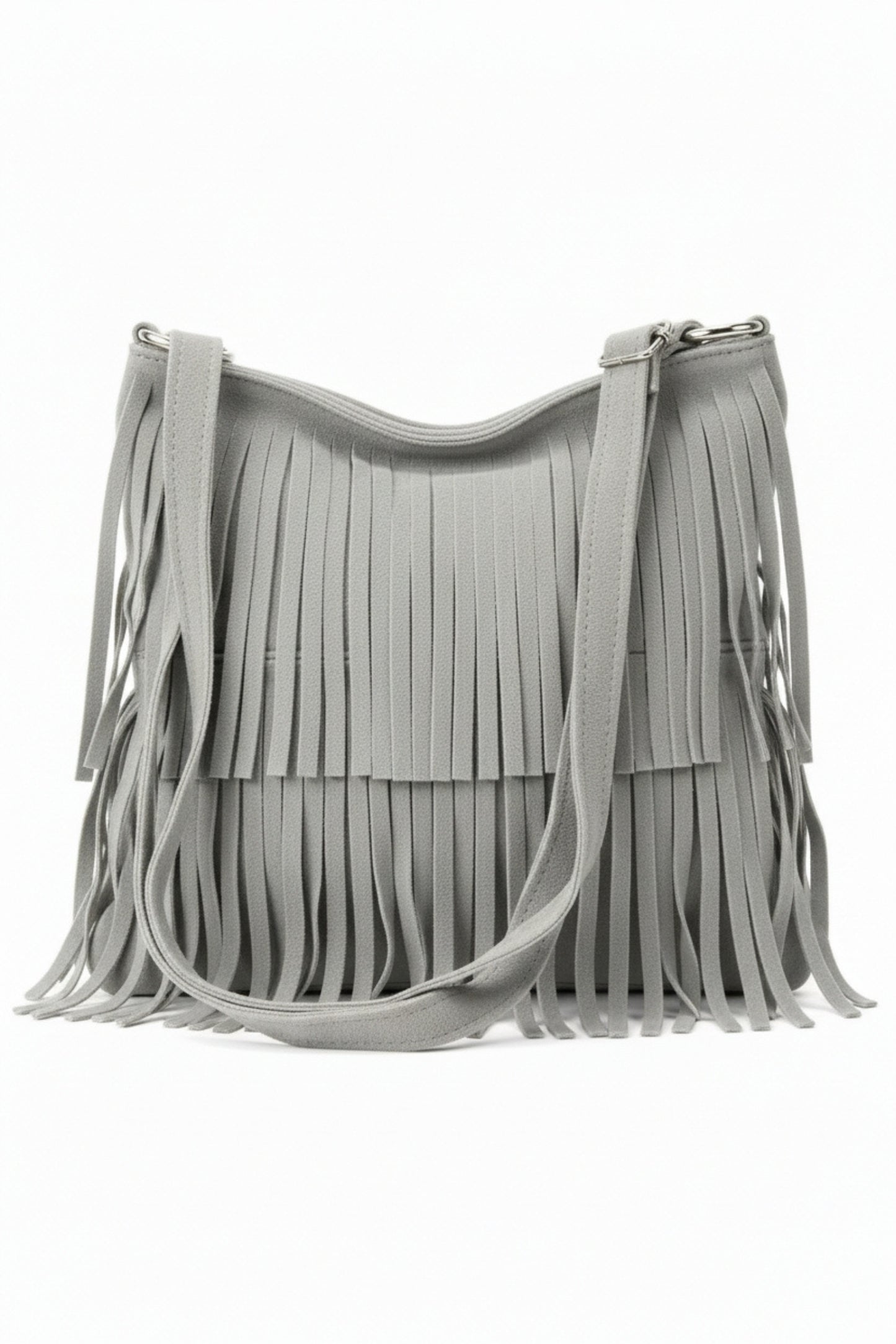 Italian Genuine Suede Fringed Crossbody Bag with Zipper