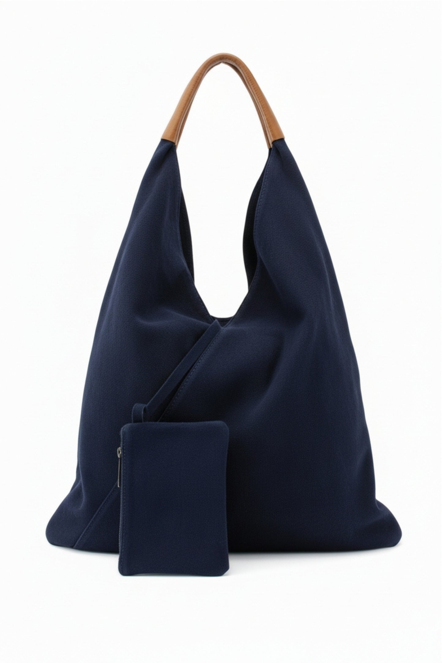 Italian Suede Leather Hobo Shoulder Bag with Purse Attached