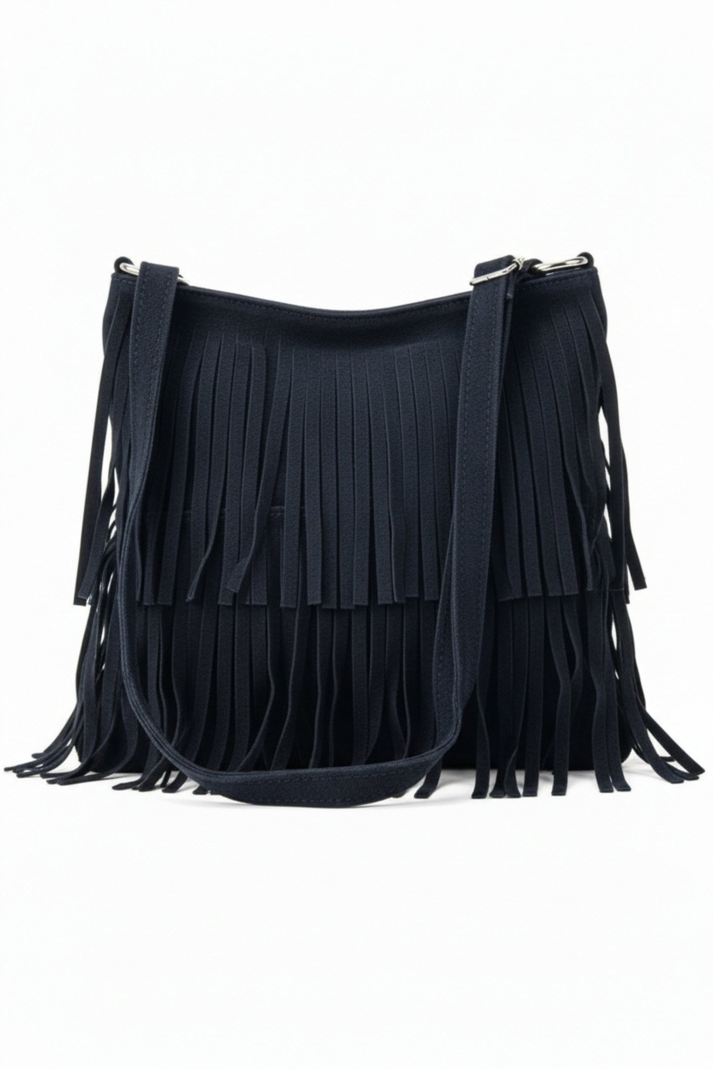 Italian Genuine Suede Fringed Crossbody Bag with Zipper