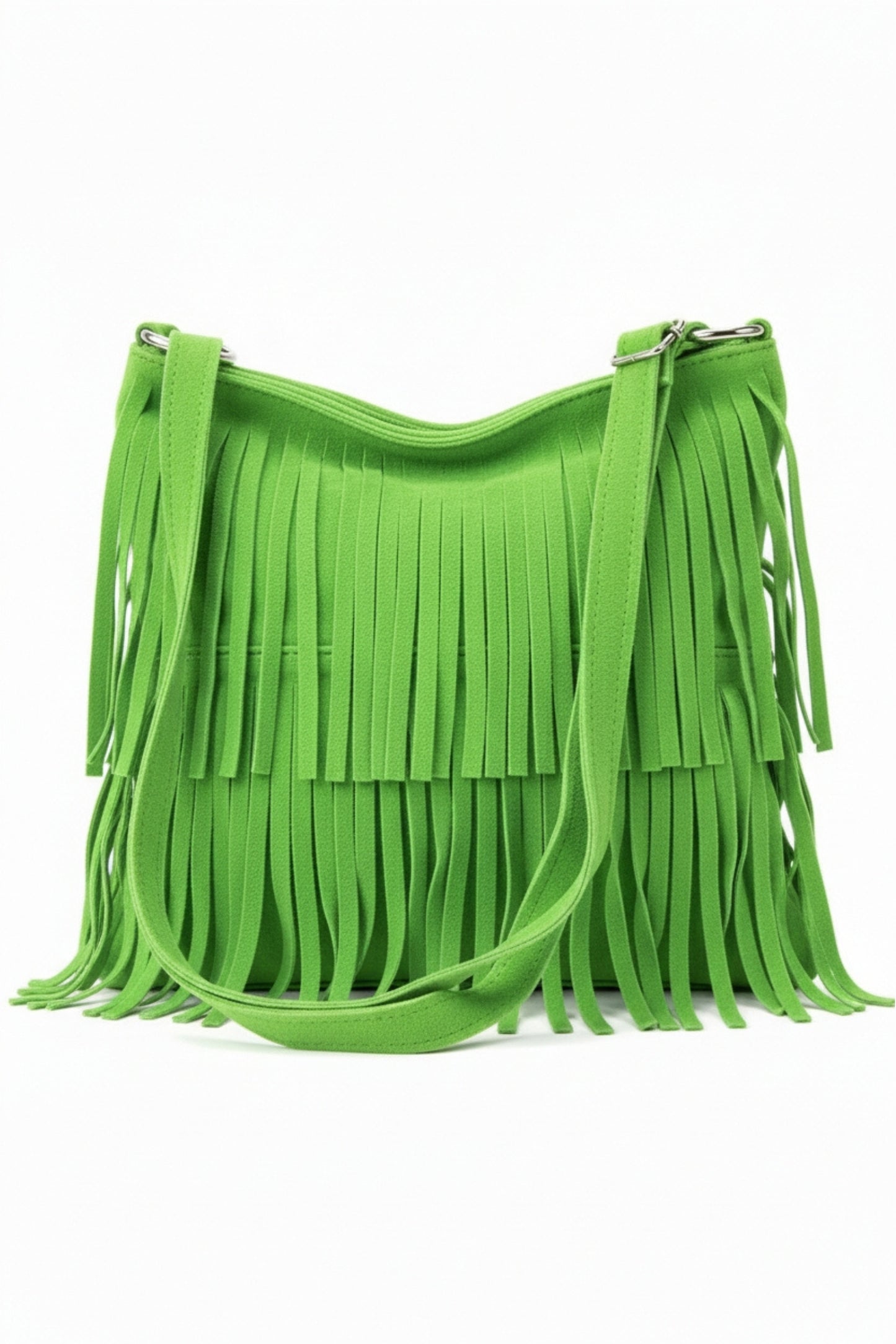 Italian Genuine Suede Fringed Crossbody Bag with Zipper