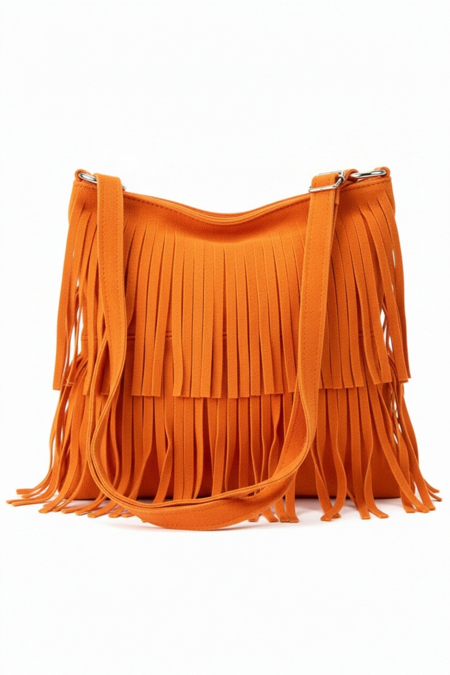 Italian Genuine Suede Fringed Crossbody Bag with Zipper