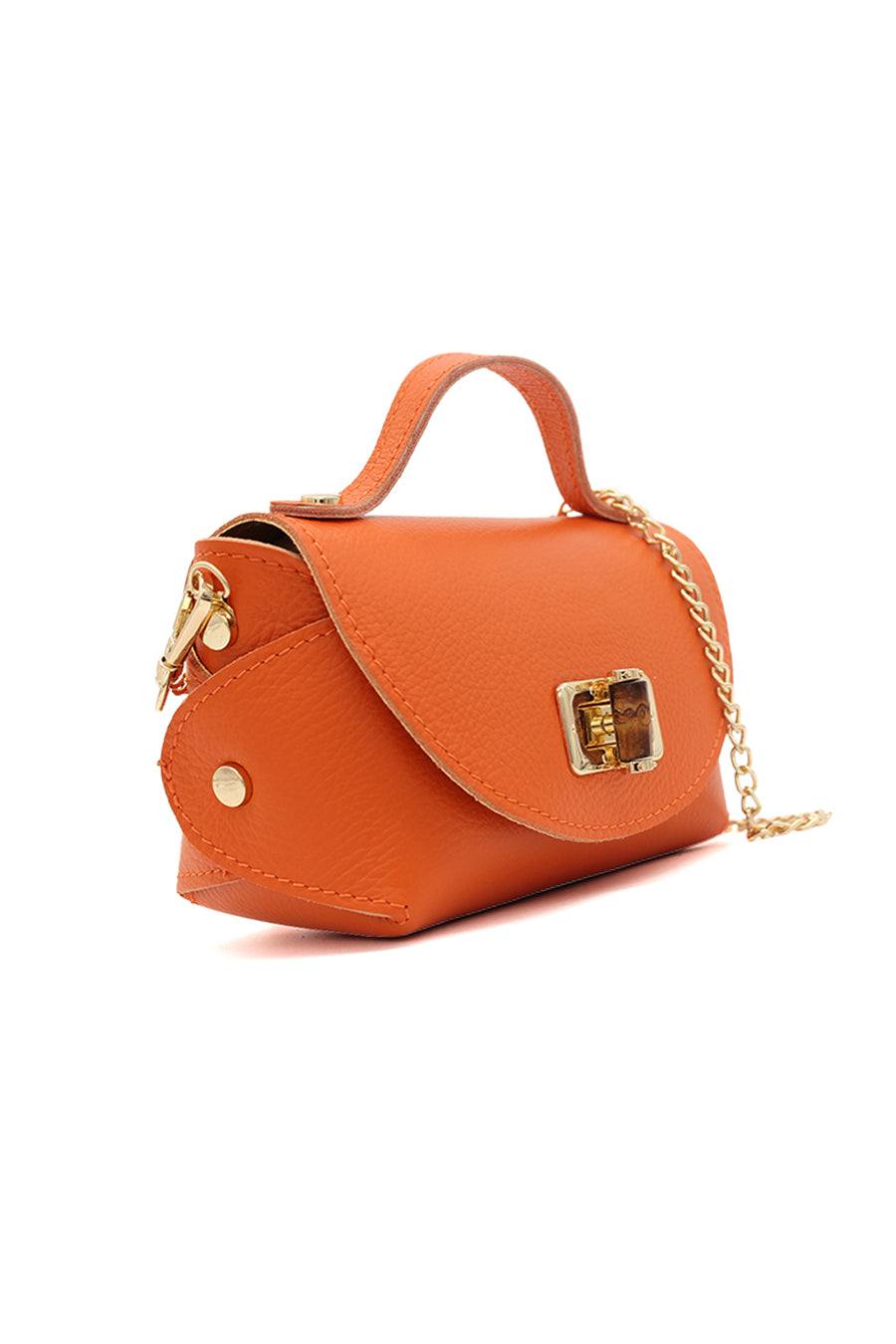 Genuine Italian Leather Crossbody Bag with Chain Strap and Twist Lock Closure