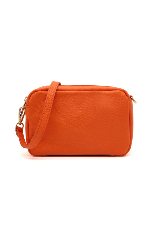 Italian Genuine Leather Crossbody Bag with Double Zipper Compartments
