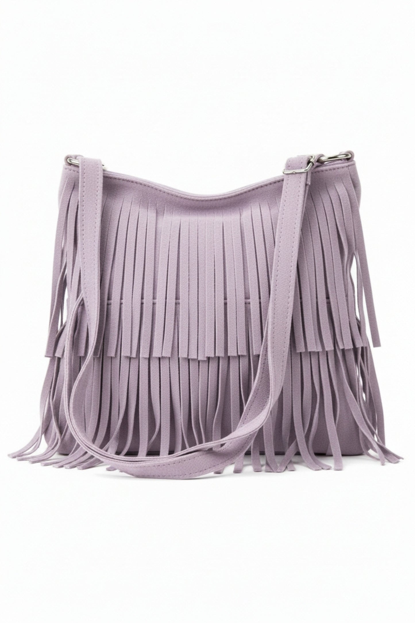 Italian Genuine Suede Fringed Crossbody Bag with Zipper