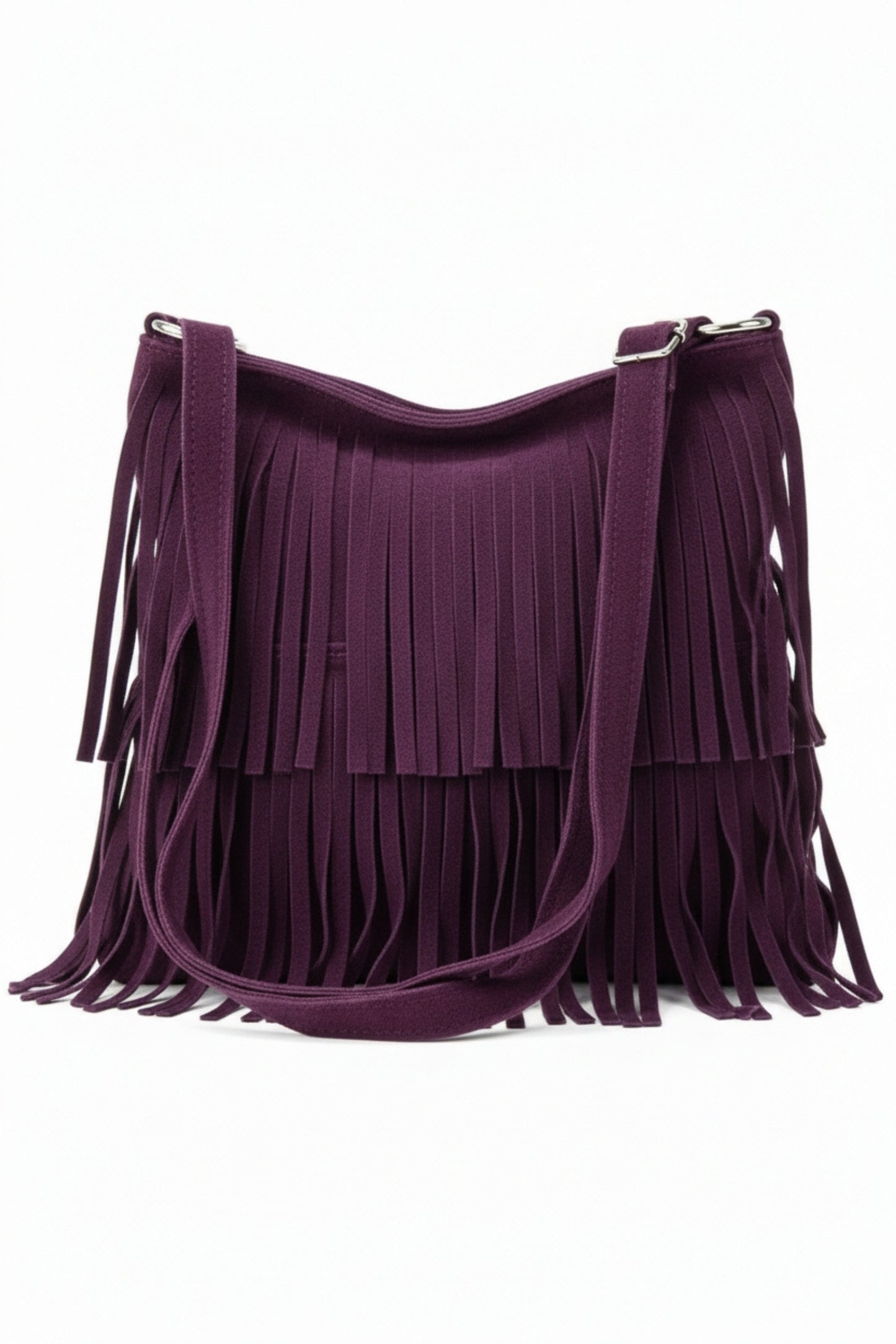 Italian Genuine Suede Fringed Crossbody Bag with Zipper