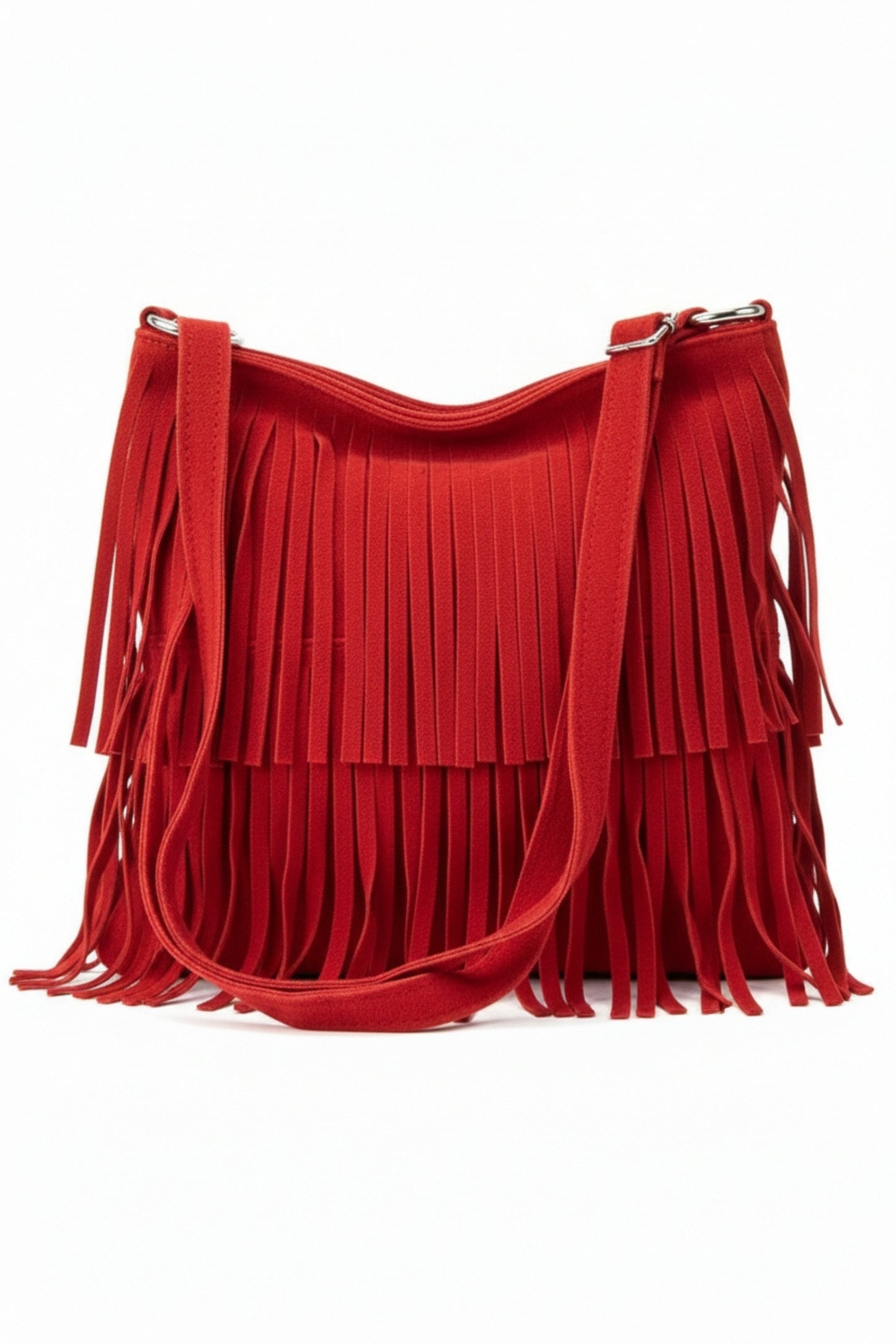 Italian Genuine Suede Fringed Crossbody Bag with Zipper